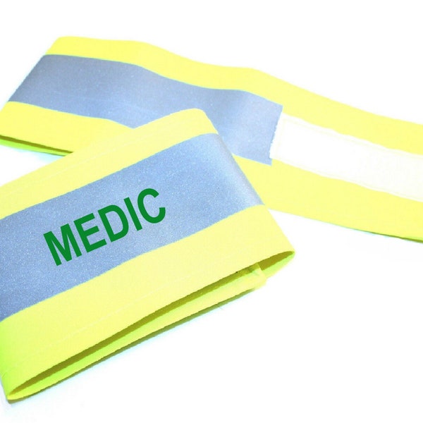 Extra Length Hi Visibility Reflective Yellow Armband Printed MEDIC 22" x 4"