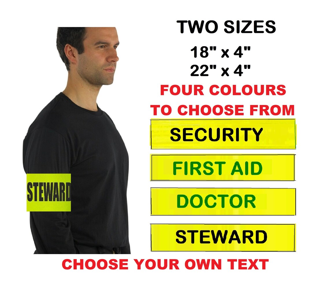 Yellow, Orange, Blue or Red Visibility Identification Armbands Printed With Your Logo Text 2 X