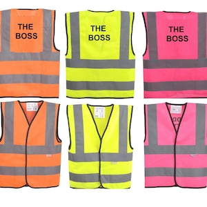 Child Vests Children Reflective Waistcoat Hi Visibility  Printed THE BOSS 3 Colours 3 Sizes