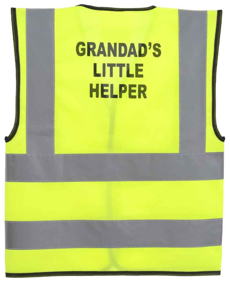 Child Yellow Vests Printed GRANDAD'S LITTLE HELPER Reflective Waistcoat Hi Visibility image 2