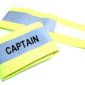 Printed &quot;CAPTAIN&quot; Reflective Armbands Wide Reflective Sports Safety Hi Visibility Walking ID Orange or Yellow
