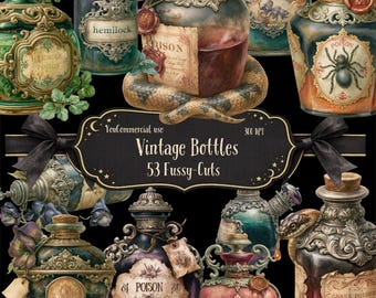 Vintage Poison and Perfume Bottles, Fussy Cut pages for Junk Journals