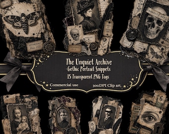 Victorian Oddities Layered Ephemera. The Unquiet Archive Gothic Portrait Clipart . Dark Academia Junk Journal PNG | Digital Download