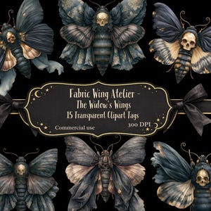 Totenkopf-Motte (PNG-Clipart): Fabric Wing Atelier. Junk Journal Ephemera (Kommerzielle Nutzung)