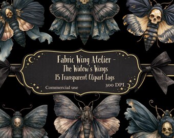 Death skull Moth Clipart PNG: Fabric Wing Atelier. Junk Journal Ephemera (Commercial Use)