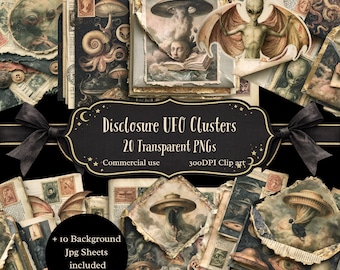 The Disclosure Archive, UFO Layered Clusters and Background Papers. Alien Junk Journal Kit . Vintage Sci-Fi Ephemera. Commercial Use