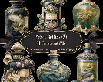 Poison bottles clip art, commercial use.