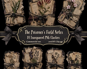 The Poisoner’s Field Notes, Poison Plant Layered Ephemera, Gothic Botanical Junk Journal Clipart, Dark Academia Digital Download