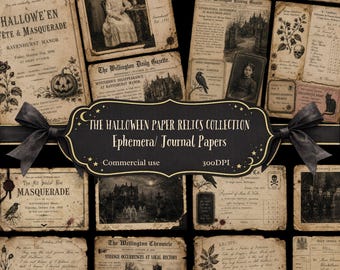 Halloween Paper Relics Collection . Victorian Halloween Ephemera, Gothic Junk Journal Kit, Antique Spooky Papers, Printable Collage