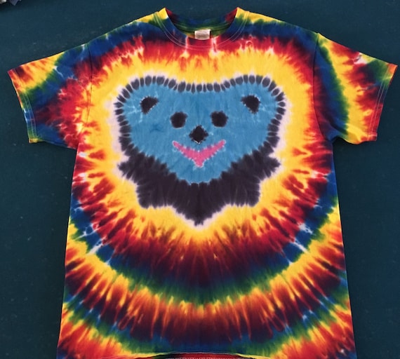 トップス doublet BEAR EMBROIDERY TYE-DYEING SHIRT Grateful Bear Tie Dye Shirt Tye Die FREE SHIPPING Dead Head Hippie
