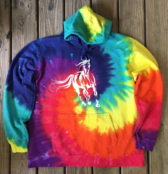 Rainbow Horse Print Tie Dye Pull Over Hoodie FREE SHIPPING Tye Die