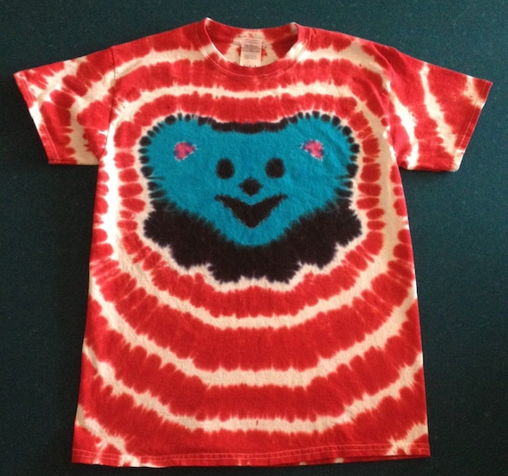 トップス doublet BEAR EMBROIDERY TYE-DYEING SHIRT Grateful Bear Tie Dye Shirt Tye Die FREE SHIPPING Dead Head Hippie