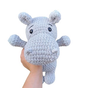 Crochet Plush Hippo: Soft Gray Stuffed Animal