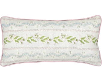 Emma Pink Piped Pillow Cover |  10"x22" READY TO SHIP | Same Fabric Both Sides | Designer | High End