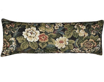 Rosalia Blue Floral Long Lumbar Tapestry Pillow Cover | Bed Pillow | Multiple Sizes | Lumbar | Moody Blue