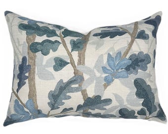 Woodlands Blue Lumbar Pillow Cover | Multiple Sizes | Botanical | Large Scale | Designer | Linen