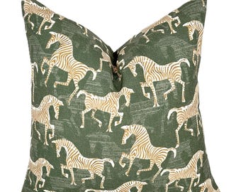 Masai Green Zebra Pillow Cover | Olive Green | Same Fabric Both Sides