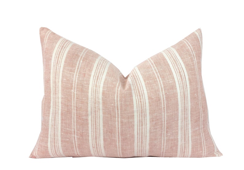 Rosy Pink Lumbar Pillow Cover Linen Lumbar sizes Same image 1