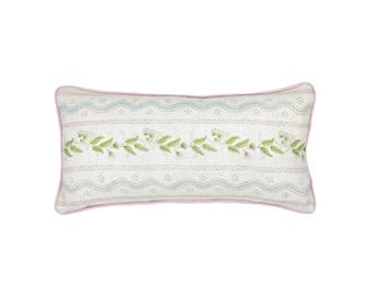 Emma Pink Piped Pillow Cover |  10"x22" READY TO SHIP | Same Fabric Both Sides | Designer | High End