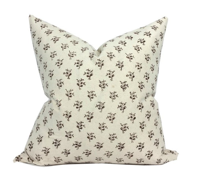 Coffee Designer Chocolate Brown on IvoryLight Natural Pillow Cover High End | Hand Block Print Modern Boho 1 OR 2 Sided