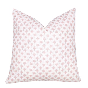 Soft Pink Palm Trees on White Linen Pillow Cover | Designer | High End | Neutral Small Scale | Tiny Palm