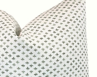Paule Olive Green on Cream Pillow Cover | Small Scale | Dark Green| Moss Green | Fleur | Designer | Linen | Neutral