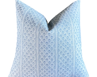 Brynn Soft Blue Stripe Linen Pillow Cover | Neutral | Designer | High End | Light Blue