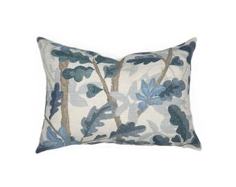 Woodlands Blue Lumbar Pillow Cover | Multiple Sizes | Botanical | Large Scale | Designer | Linen