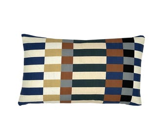 Lisa Broken Stripe Linen Lumbar Pillow Cover | Blue Orange Grey Red Mustard Berry | Designer | High End | Multiple Sizes | Multi Color