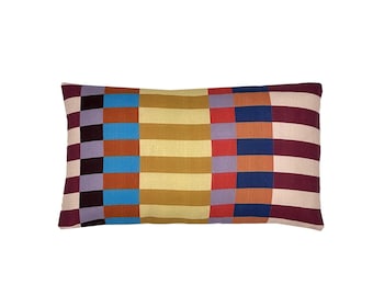 Hailey Broken Stripe Linen Lumbar Pillow Cover | Blue Orange Grey Red Mustard Berry | Designer | High End | Multiple Sizes | Multi Color