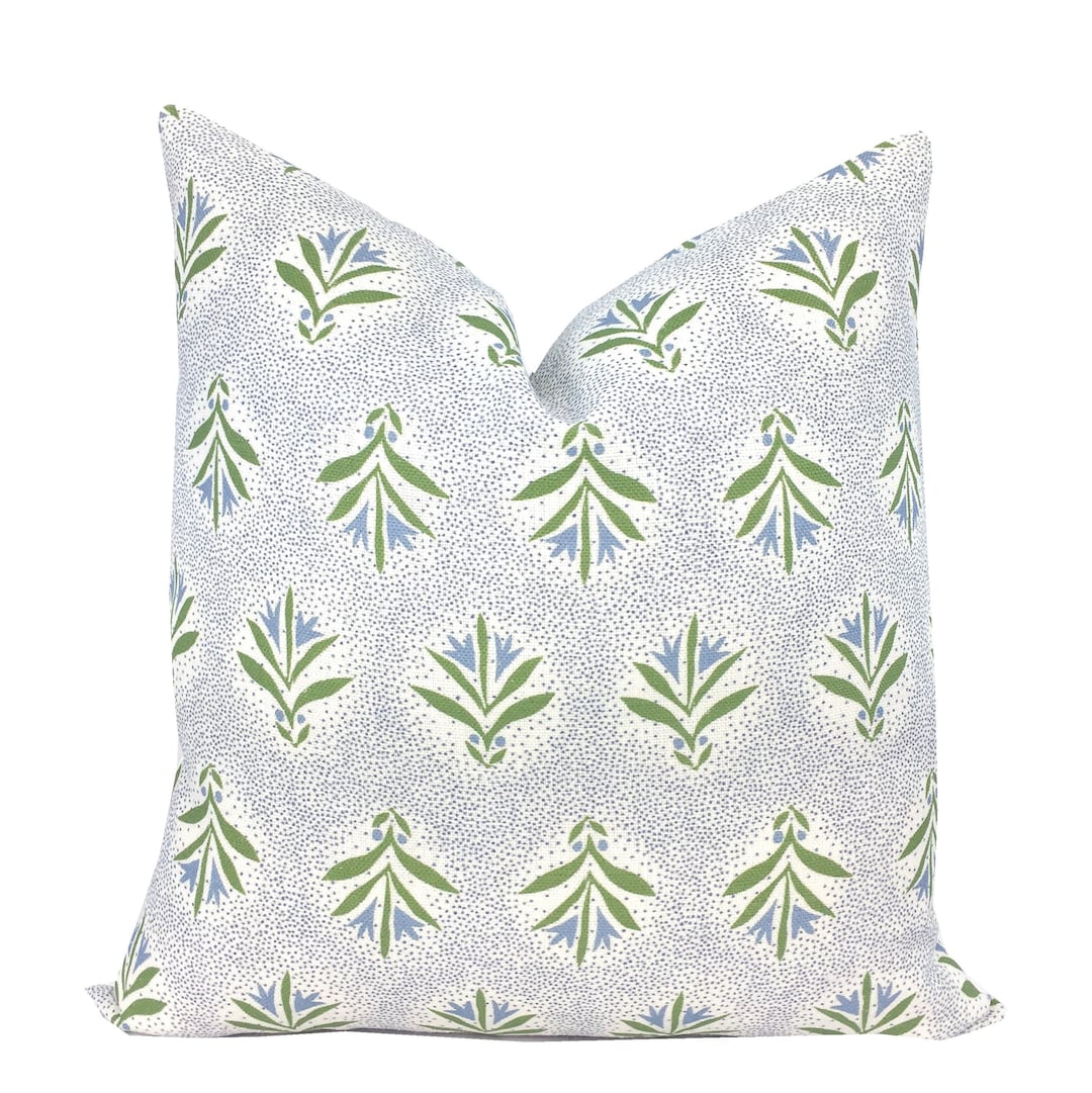 Catie Blue and Green Linen Pillow Cover Designer High End Soft Sky Blue