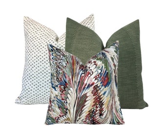 Flying Tack Collection #4 | 3 Designer Pillow Covers | Pillow Combination | Caravane Olive | Paule Olive | Taplow Spice Leaf