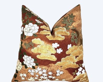 Schumacher Golden Hills Botanical Pillow Cover | Designer | Rusty Brown|  Decorative Pillow | High End