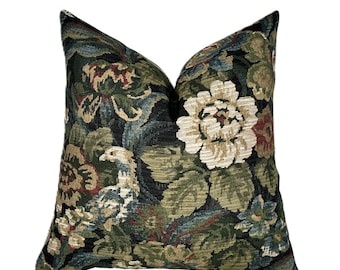 Rosalia Blue Floral Tapestry Pillow Cover | Moody Blue | Designer