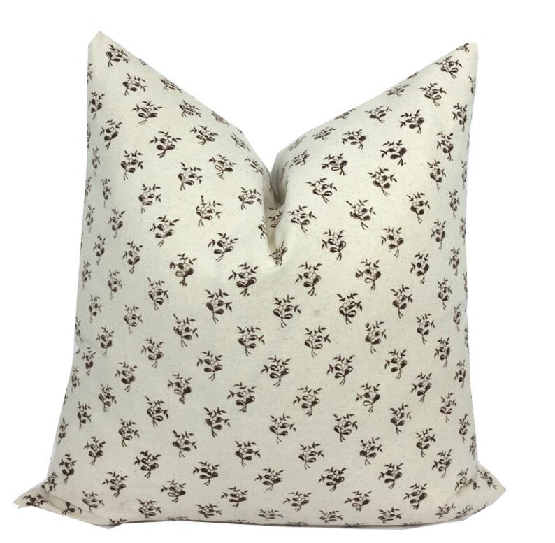 Coffee Designer Chocolate Brown on IvoryLight Natural Pillow Cover High End | Hand Block Print Modern Boho 1 OR 2 Sided