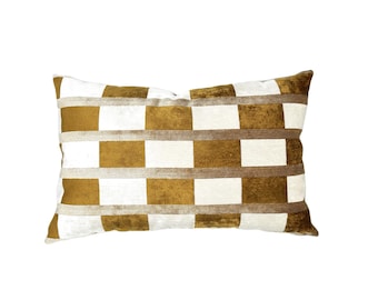 Mustard Velvet Lumbar Pillow Cover | Lumbar sizes | Checkered Stripe | Ochre | Gold