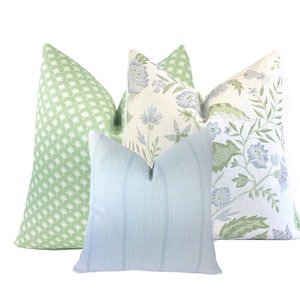 Pillow Combo #14 | 3 SINGLE-SIDED Pillow Covers | Kathy Vine Blue Green | Palm Trees on Green | Sandbar Haint Blue Stripe