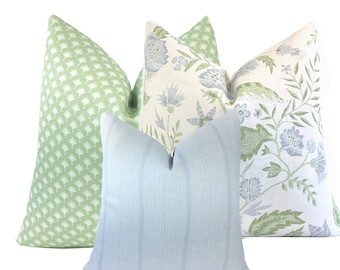 Flying Tack Collection #14 | 3 Pillow Covers | Kathy Vine Blue Green | Palm Trees on Green | Haint Blue Stripe