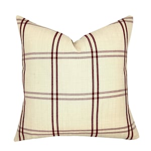 Luberon Crimson and Ecru Plaid Pillow Cover | Schumacher | Designer | 1 or 2 Sided  | High End
