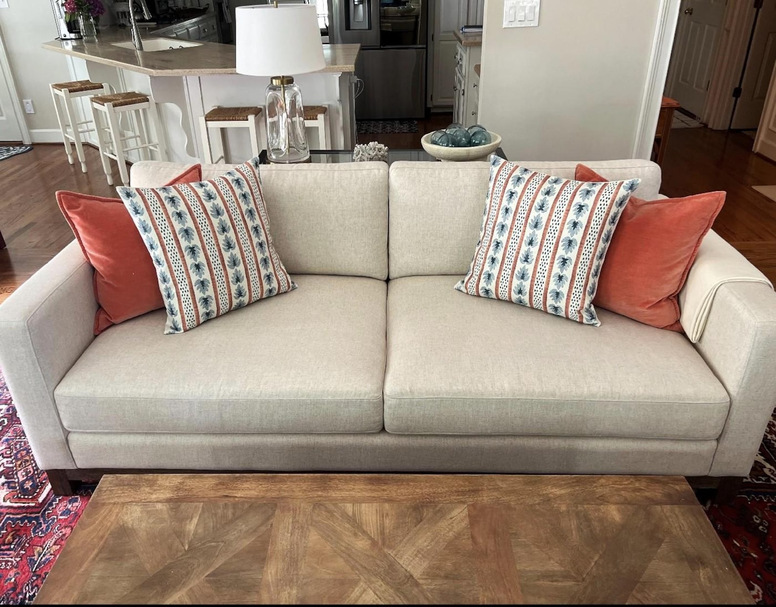 Jamie Indigo Rust Botanical Stripe Pillow Cover | Designer | Blue and ...