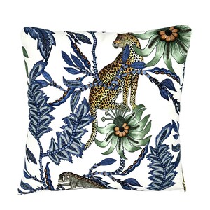 Monkey Bean Pillow Cover | Leopard and Monkey Blue Botanical | High End |  Designer