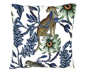 Monkey Bean Pillow Cover | Leopard and Monkey Blue Botanical | High End |  Designer