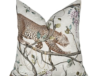 Leopards in Trees Chinoiserie Pillow Cover | Floral Asian pattern | Designer | High End