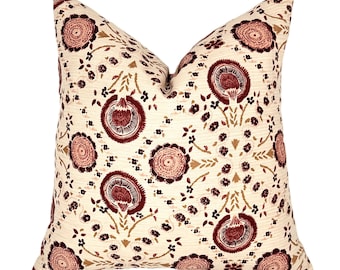 Schumacher Athena Burgundy Floral Pillow Cover | Burgundy / Maroon Tones on Light Natural  | High End | Designer |