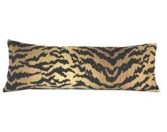 Tiger Bed Pillow Cover | Black Tiger Stripes on Honey Gold Background | Long Lumbar