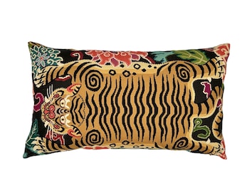 Tiger Eye Lumbar Pillow Cover | Asian Tiger Floral | Multiple Sizes | Multi Color