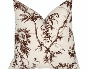 Gazebo Brown Floral Pillow Cover | Designer | Large Scale Botanical | Decorative Pillow | High End