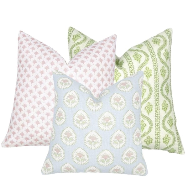 Flying Tack Collection #6 | 3 Pillow Covers | Daphne Blue & Pink | Abigail Spring Green | Palms Pink