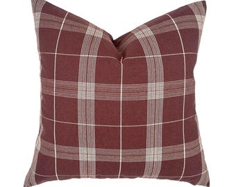 Kent Burgundy Plaid Pillow Cover | Mulberry | Maroon | Burgundy | Same Fabric Both Sides