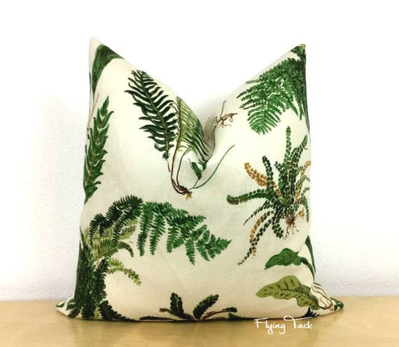 Les Fougeres Green Fern Pillow Cover Embroidered and Printed Fern Pillow